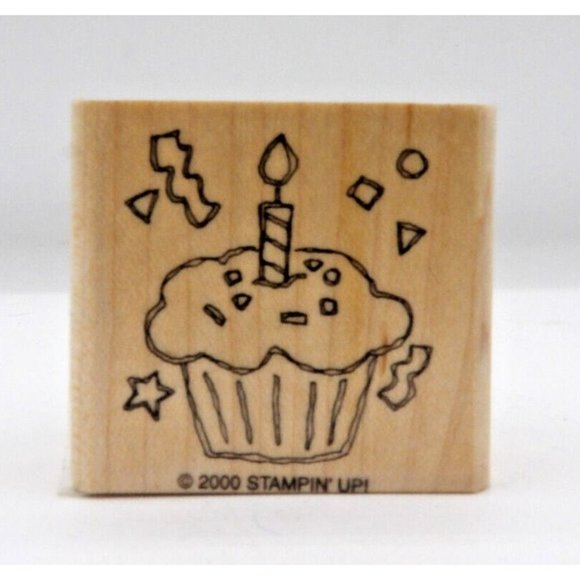 Stamp  Cupcake w Candle Image  Stampin' Up! ©2000  1¾" x 1¾" Cupcake  Candle - Picture 1 of 4